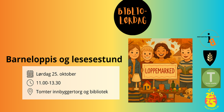 Bilde/illustrasjon for Bibliolørdag: Barneloppis og lesestund Bibliolørdag: Barneloppis og lesestund